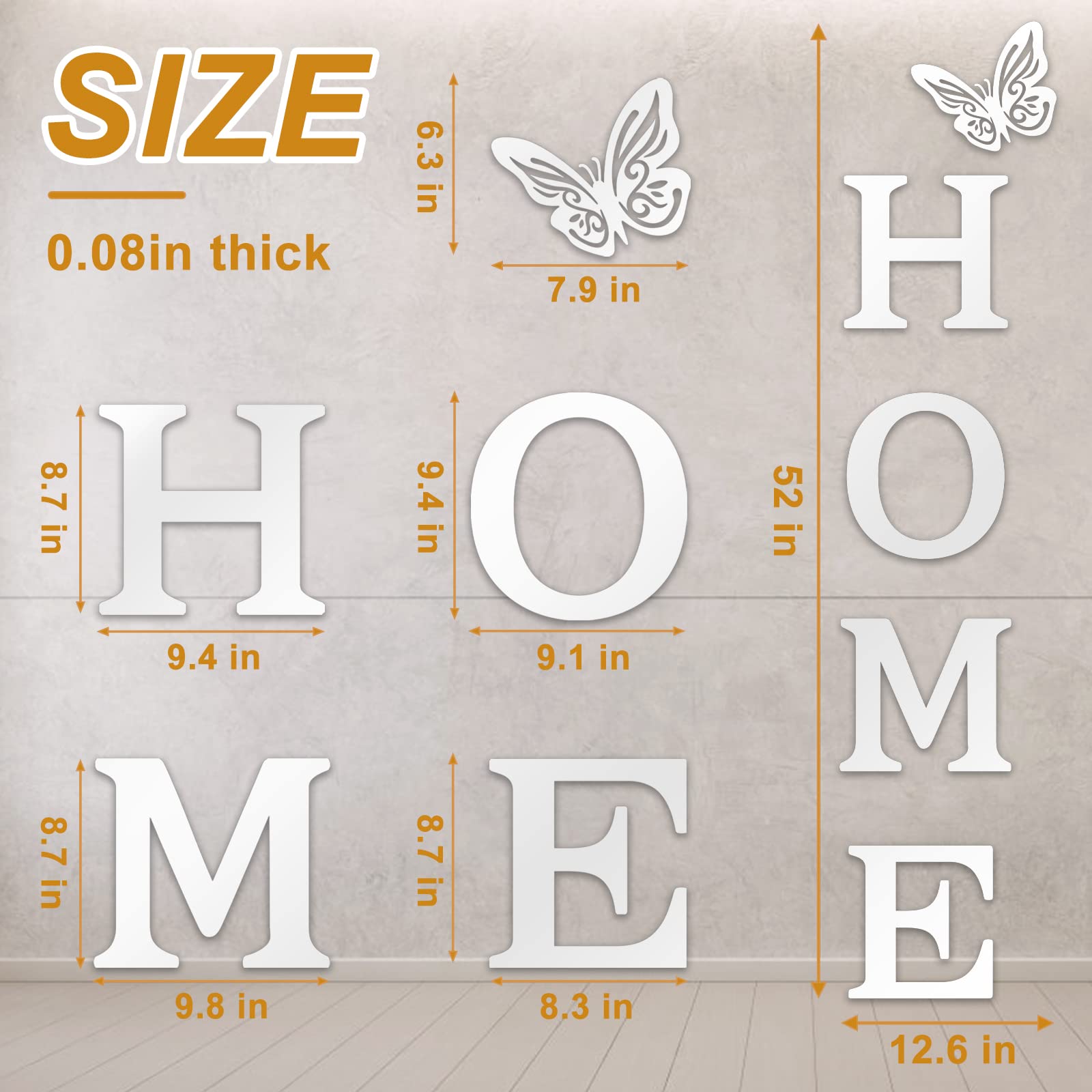 Modern Silver Wall Decor Letters & Mirror Stickers for Living Room Home Sign