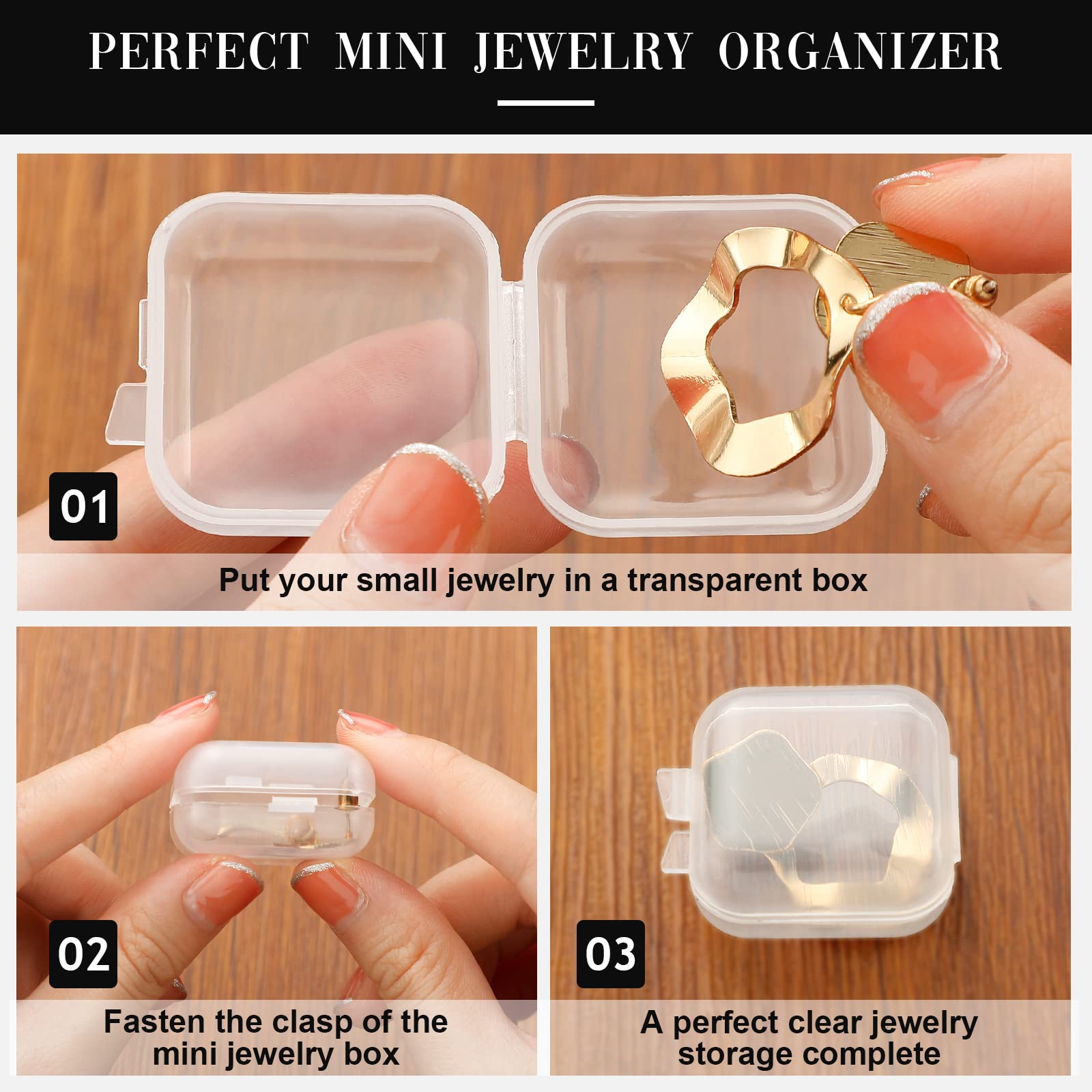 100 Pack Mini Clear Jewelry Boxes with Hinged Lid - Small Plastic Earring Organizers & Storage Containers for Necklaces, Rings, Bracelets - Perfect for Jewelry Display, Travel & Gift Packaging