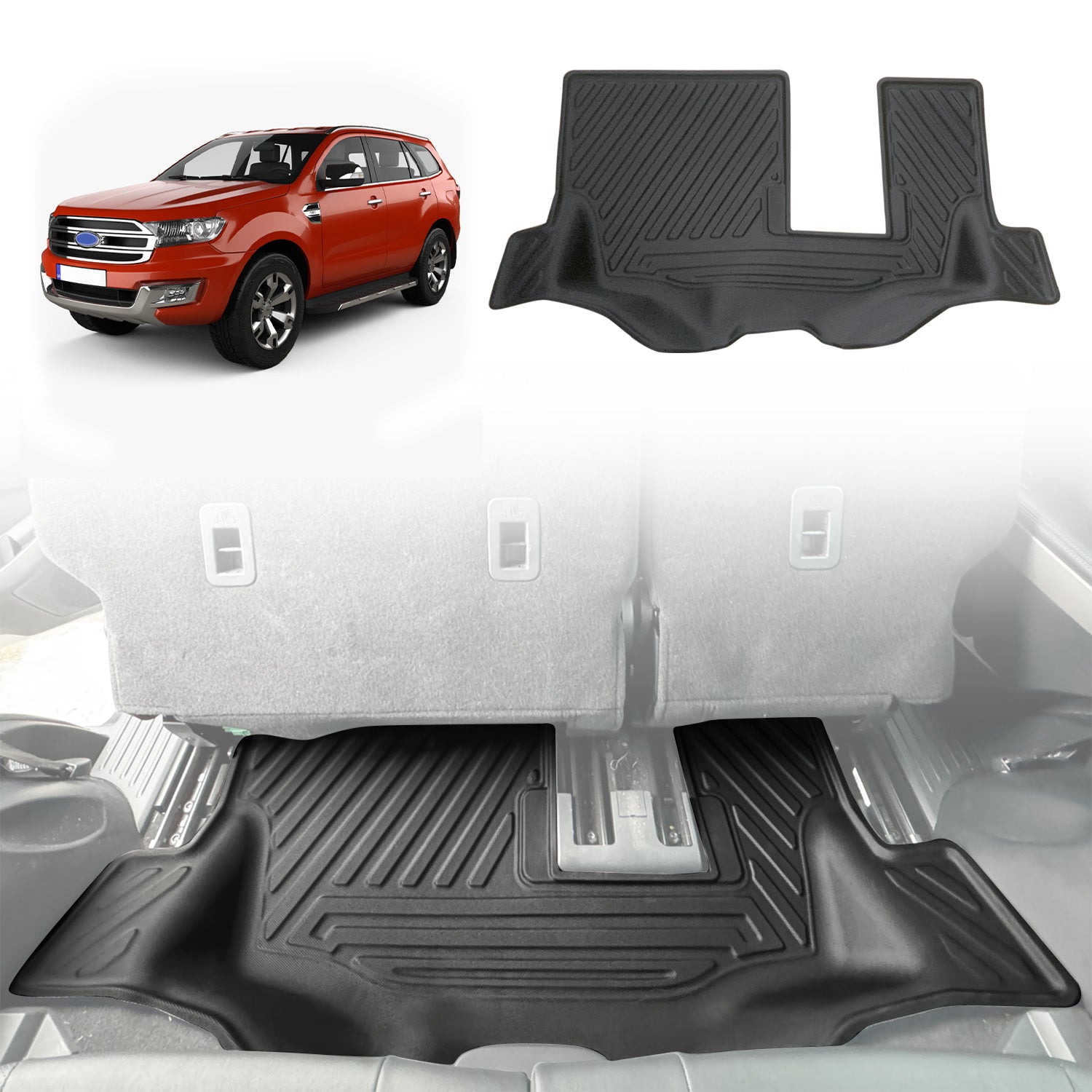 Premium All-Weather Floor Mats for Ford Everest 2015-2022 - Heavy Duty Rubber Car Mats for Third Row Seats | Waterproof & Durable Interior Accessories for SUVs, Trucks & Family Vehicles