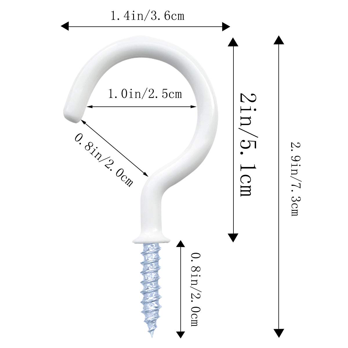 Yuntop 12 Pack Vinyl Coated Ceiling Hooks - Heavy Duty Screw-in Mug Hooks for Kitchen, Bathroom & Garage - Multi-Purpose Wall Hooks for Hanging Mugs, Cups, Plants & Decor (White, 2 Inch) - Perfect for Indoor & Outdoor Organization