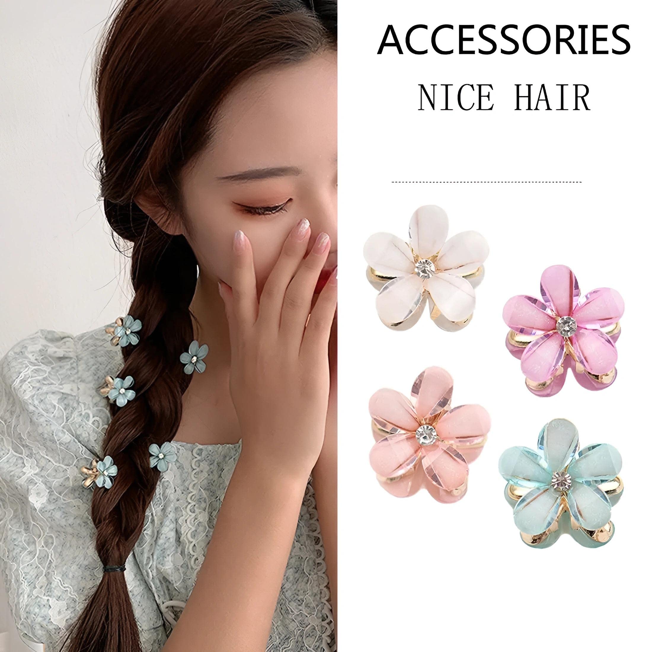 ASG 4 Pcs Rhinestone Mini Flower Hair Clips - Sparkling Crystal Hair Barrettes & Claw Clips for Women (Multicolor) | Perfect for Weddings, Parties & Everyday Hair Accessories