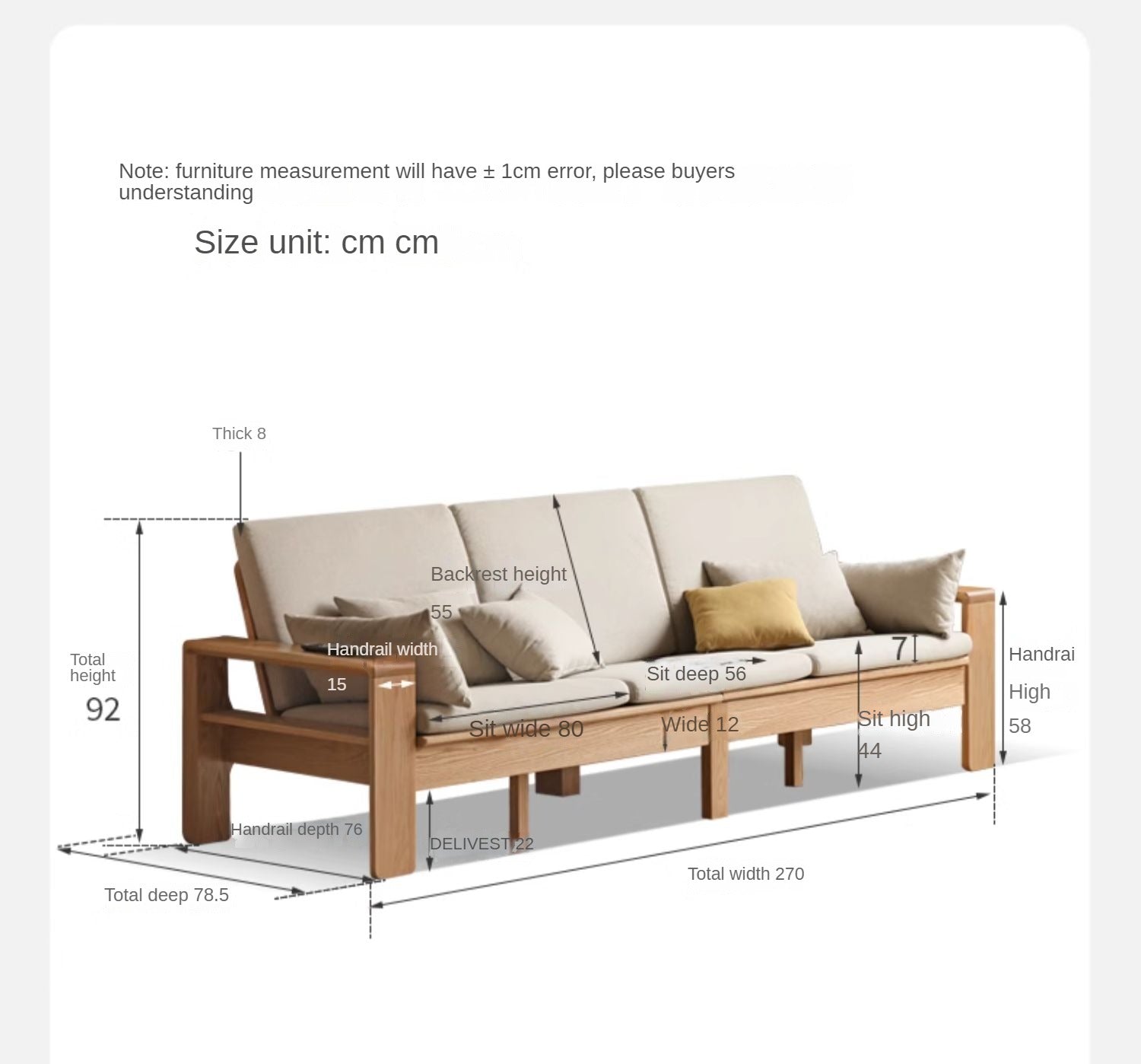 Modern Nordic Fabric Sofa - Solid Oak Wood Frame - Stylish & Durable Living Room Furniture for Small Spaces & Apartments
