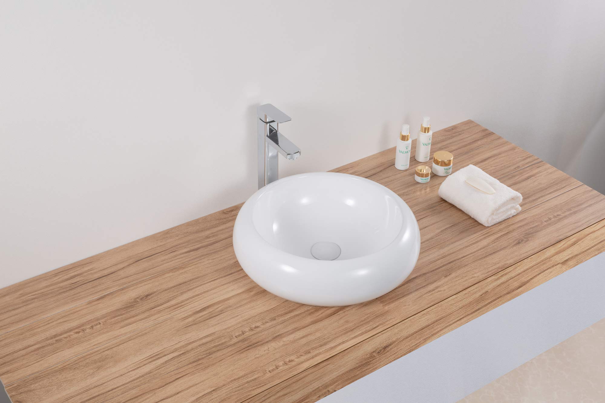 Ruvati 18 Inch White Round Porcelain Vessel Sink - RVB0318 | Above Counter Bathroom Vanity Sink | Modern Ceramic Basin for Powder Room, Guest Bath & Master Bathroom | Small Circular Sink with Elegant Design