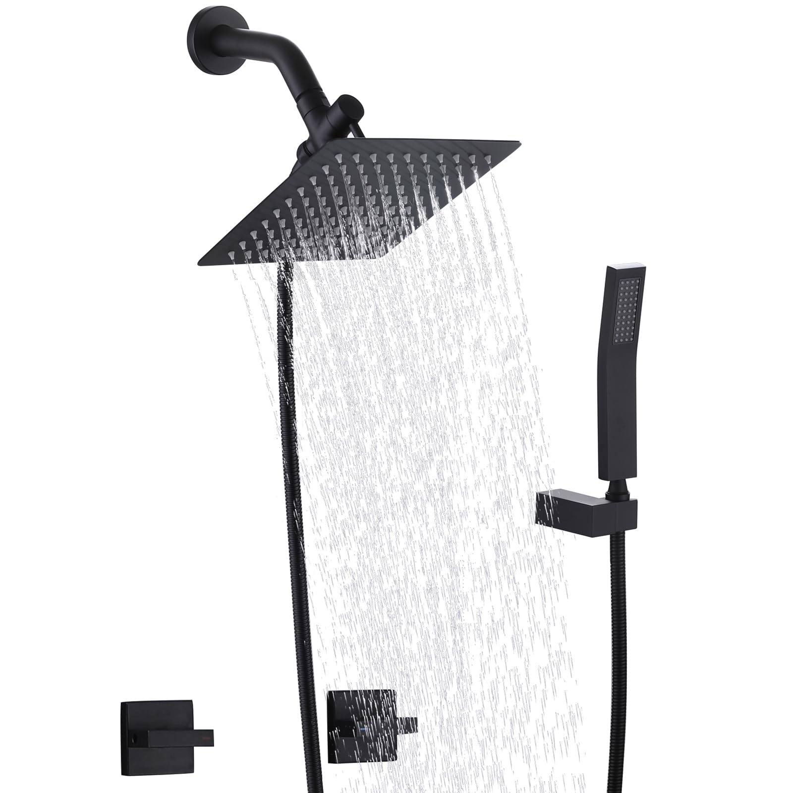 2 in 1 Matte Black Shower Faucet Set with Rain Shower Head and Handheld Sprayer - Wall Mounted Dual Handle Shower System for Bathroom Remodeling and Spa-Like Experience