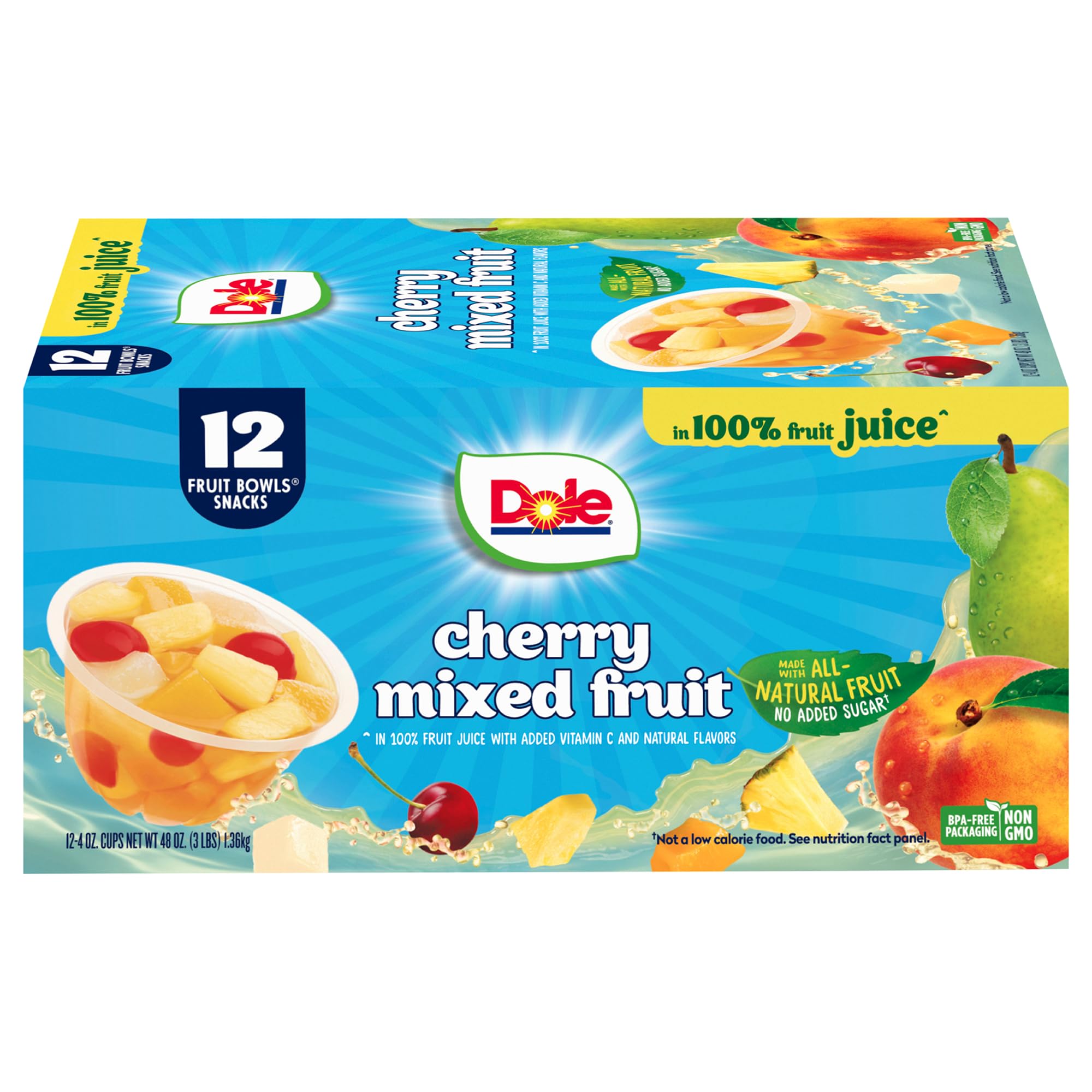 Dole Fruit Bowls Cherry Mixed Fruit in 100% Juice - 4oz Cups (Pack of 12) | Gluten Free, Dairy Free Healthy Snacks for Kids & Adults | Perfect for School Lunches, Office Snacks & On-the-Go Nutrition