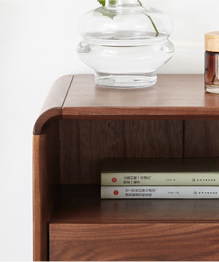 Premium Black Walnut & Ash Solid Wood Modern Nightstand - Stylish Bedside Table for Bedroom, Living Room, or Office