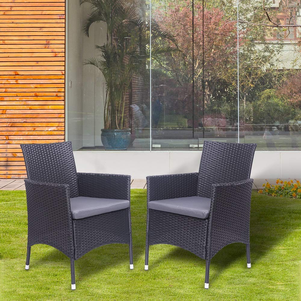 2-Piece Outdoor Furniture Set - Black Iron Frame with Full Braided Armrests and 4-Wire Rattan Backrest Chairs (60×60×82.5cm) - Perfect for Patio, Garden, Poolside, and Backyard Relaxation