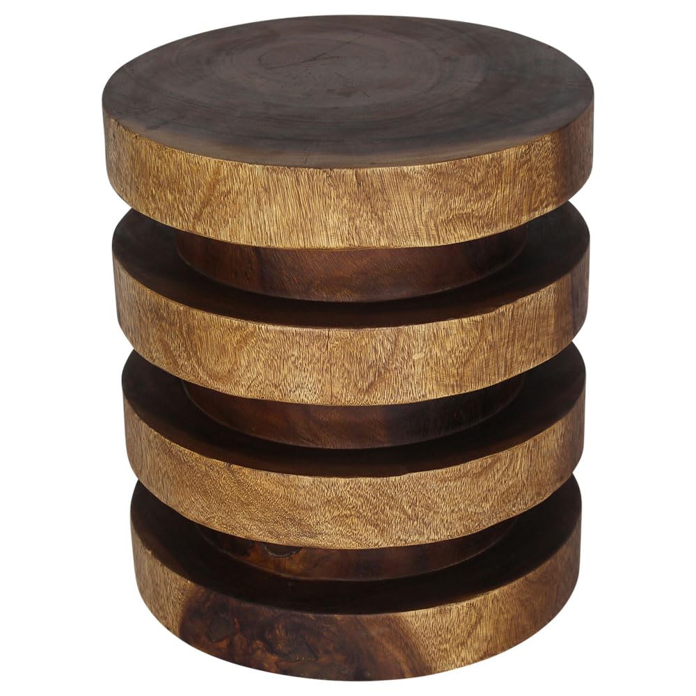 Haussmann® 18 Inch Walnut Wood Towering Rings Table - 20 Inch Height - Oil Finish - Perfect for Living Room, Dining Room, or Office Decor