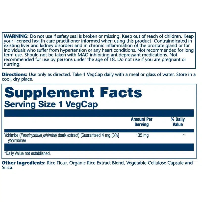 Solaray Yohimbe Bark Extract 135mg Supplement | Natural Energy & Vitality Support | for Men's Wellness & Performance Enhancement
