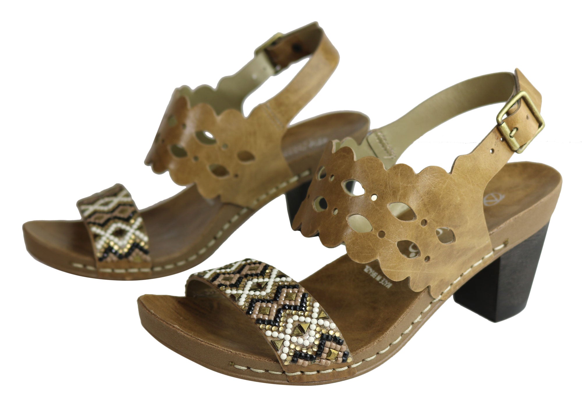 Andacco Women's Comfortable Leather Mid Heel Sandals - Handmade in Brazil - Perfect for Summer Outings, Beach Vacations & Casual Wear