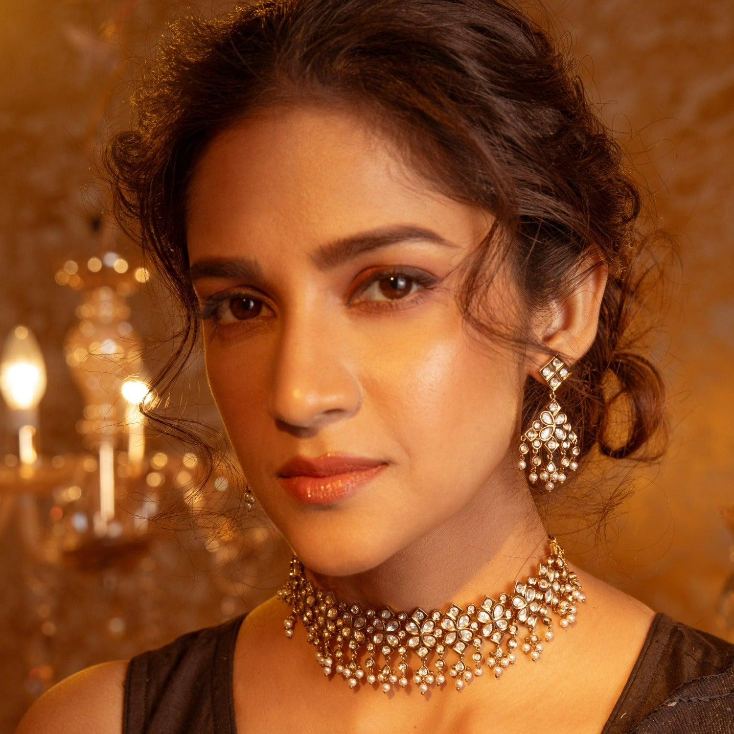 Exquisite Dorothy Kundan Choker Necklace Set - Indian Bridal Jewelry for Weddings, Parties & Special Occasions