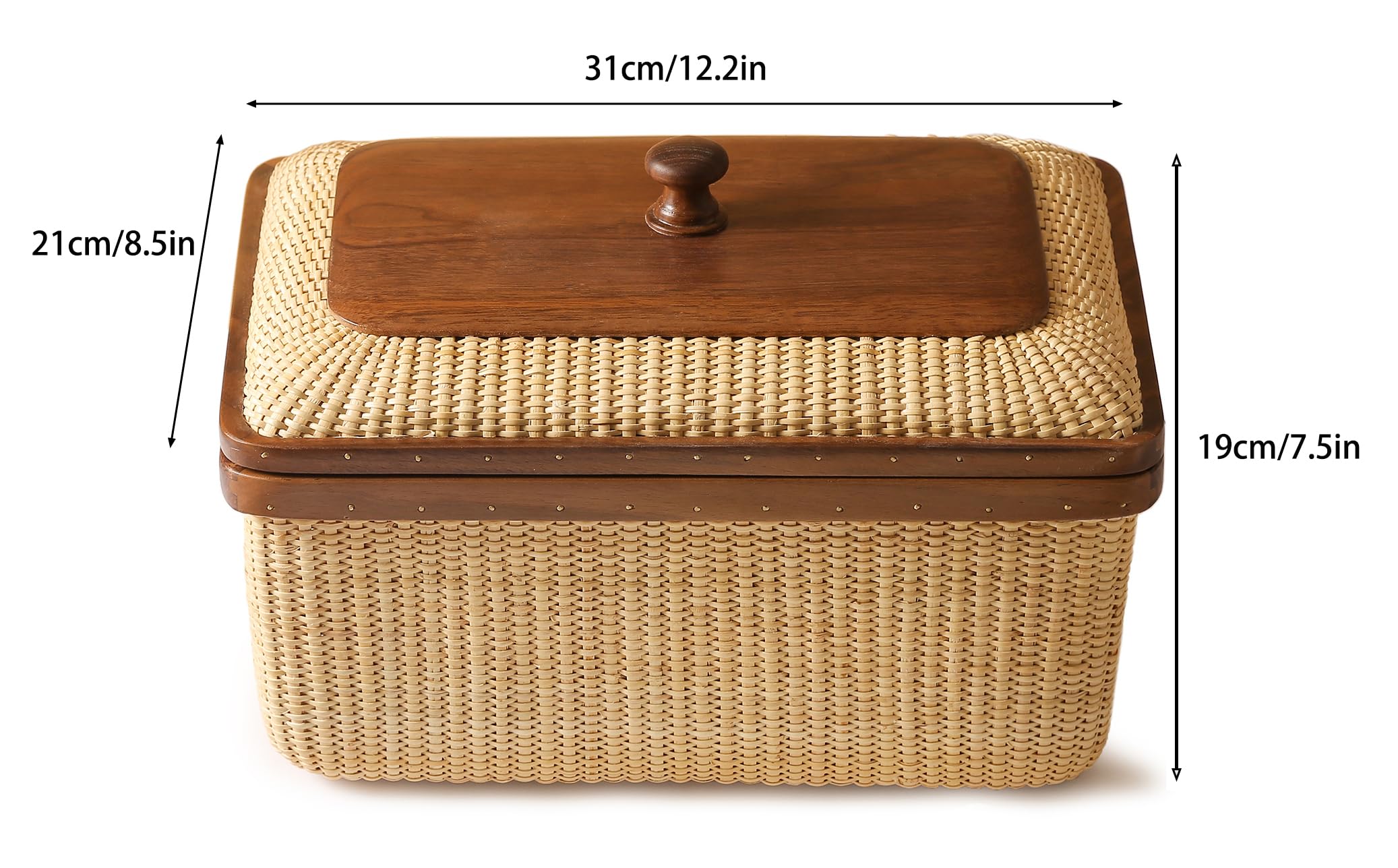 Handmade Nantucket Basket with Lid - Rectangular Woven Cane Storage Container for Home Organization | Decorative Shelf Baskets for Living Room, Bedroom & Bathroom Storage