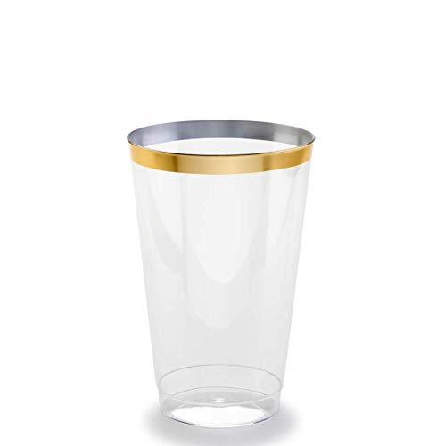 200-Piece Clear & Gold Rimmed Plastic Tumbler Cups (14 oz) - Disposable Wedding Party Drinkware for Bridal Showers, Receptions & Special Events
