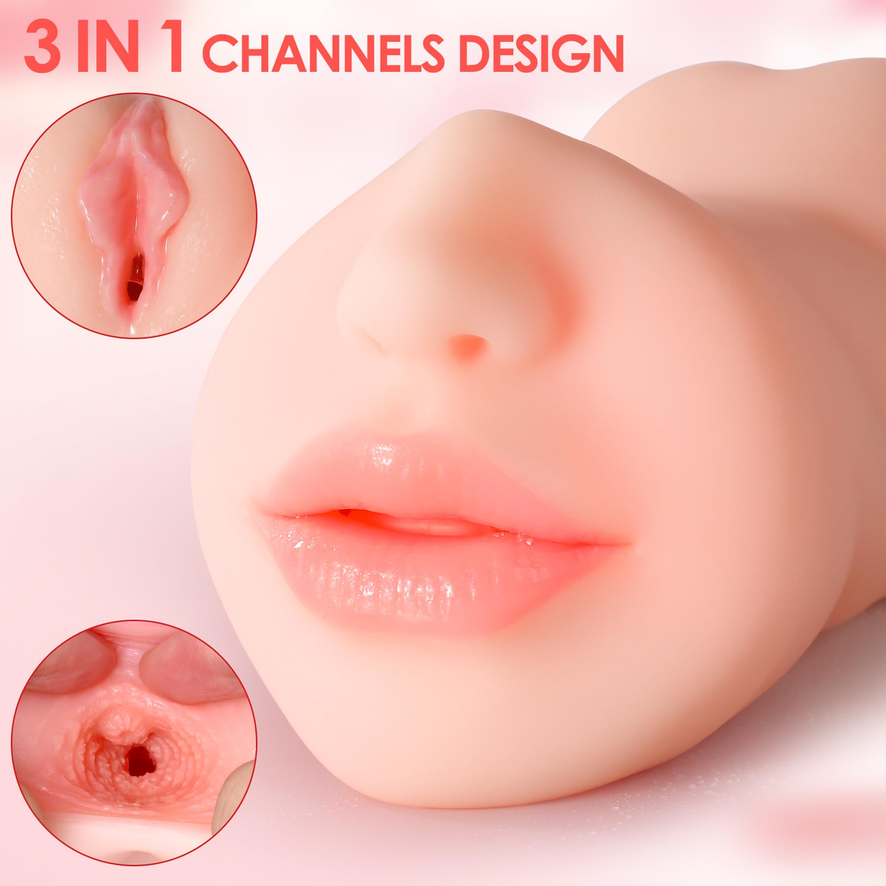 ZEMALIA 3-in-1 Male Masturbator - Realistic Textured Sex Toy with Mouth, Vagina & Tight Anus | Mens Stroker for Solo Pleasure | Perfect for Discreet Home Use & Travel