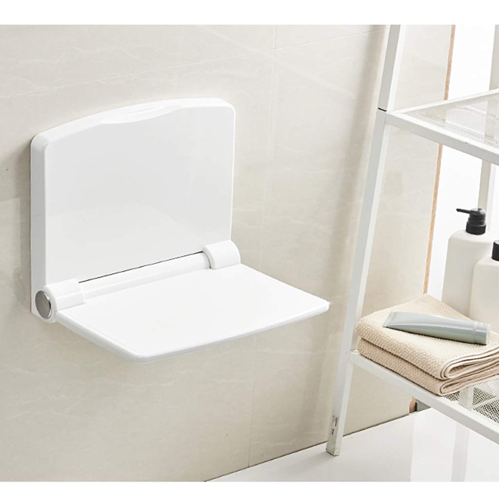 Foldable ABS Wall Mounted Shower Chair with Backrest - White Safety Bath Bench for Elderly, Disabled & Adults | Non-Slip Shoe Storage Stool for Living Room, Hallway | Ideal for Bathroom Safety & Home Organization