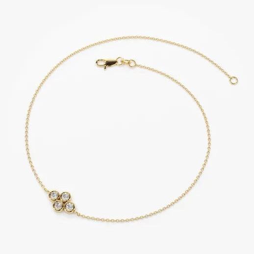 0.10CTW Four Stone Diamond Cluster Bracelet with Thin 14K Gold Chain - Elegant Stackable Jewelry for Women, Perfect for Weddings, Anniversaries & Everyday Wear