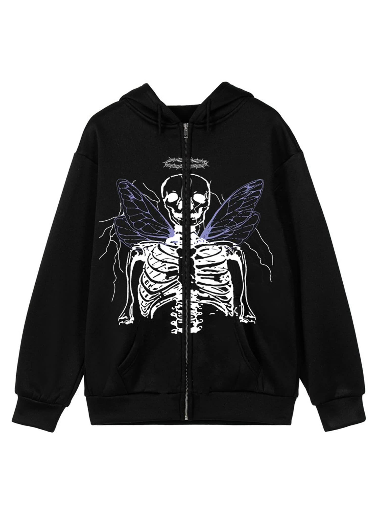 Vintage Y2K Women's Oversized Zip Up Hoodie - Graphic Print Long Sleeve Sweatshirt | Aesthetic E-Girl Streetwear Jacket for Casual Wear & Urban Fashion