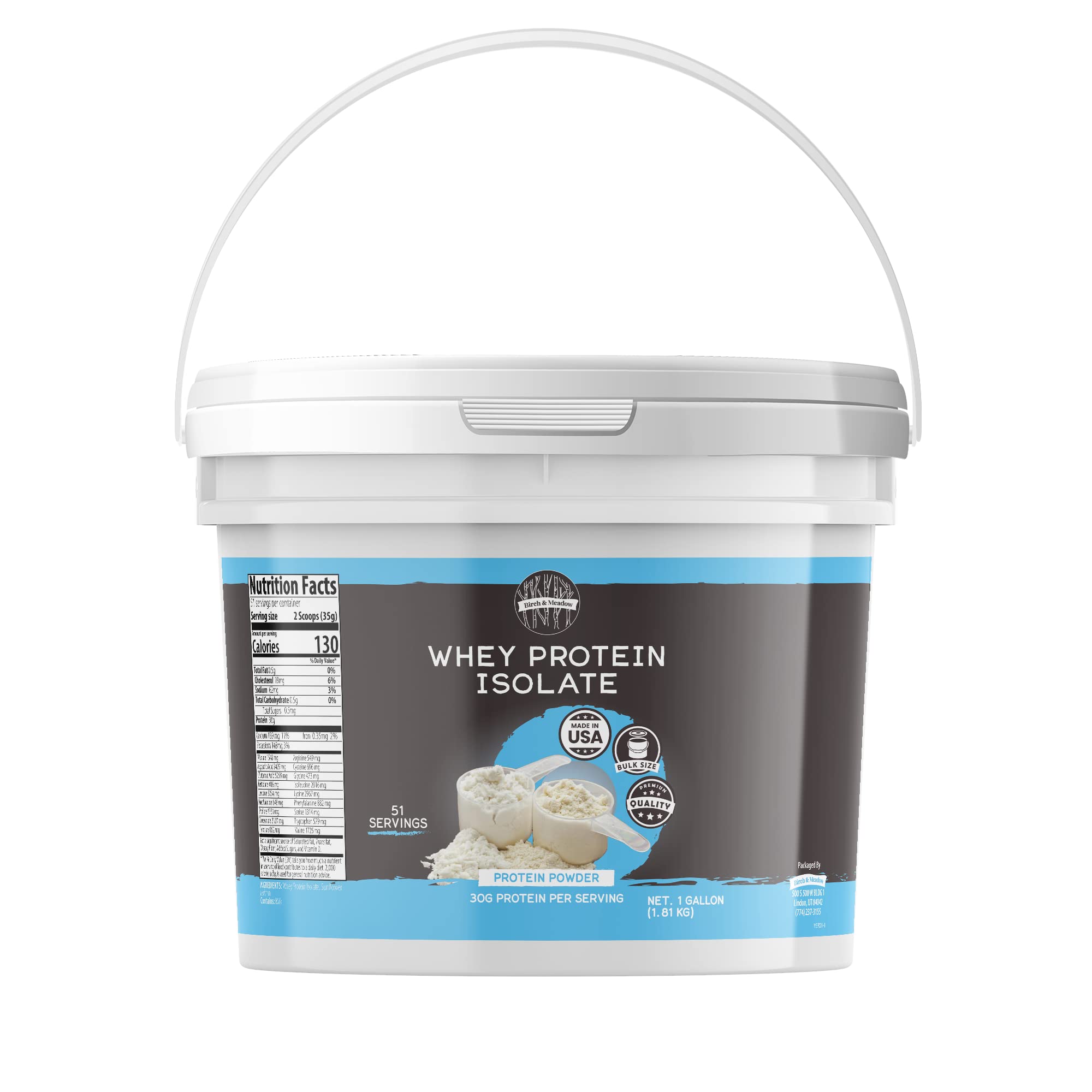 BIRCH & MEADOW 1 Gallon Whey Protein Isolate Powder - Unflavored Pure Protein Supplement for Muscle Recovery & Workout | Ideal for Post-Workout Shakes, Smoothies & Baking