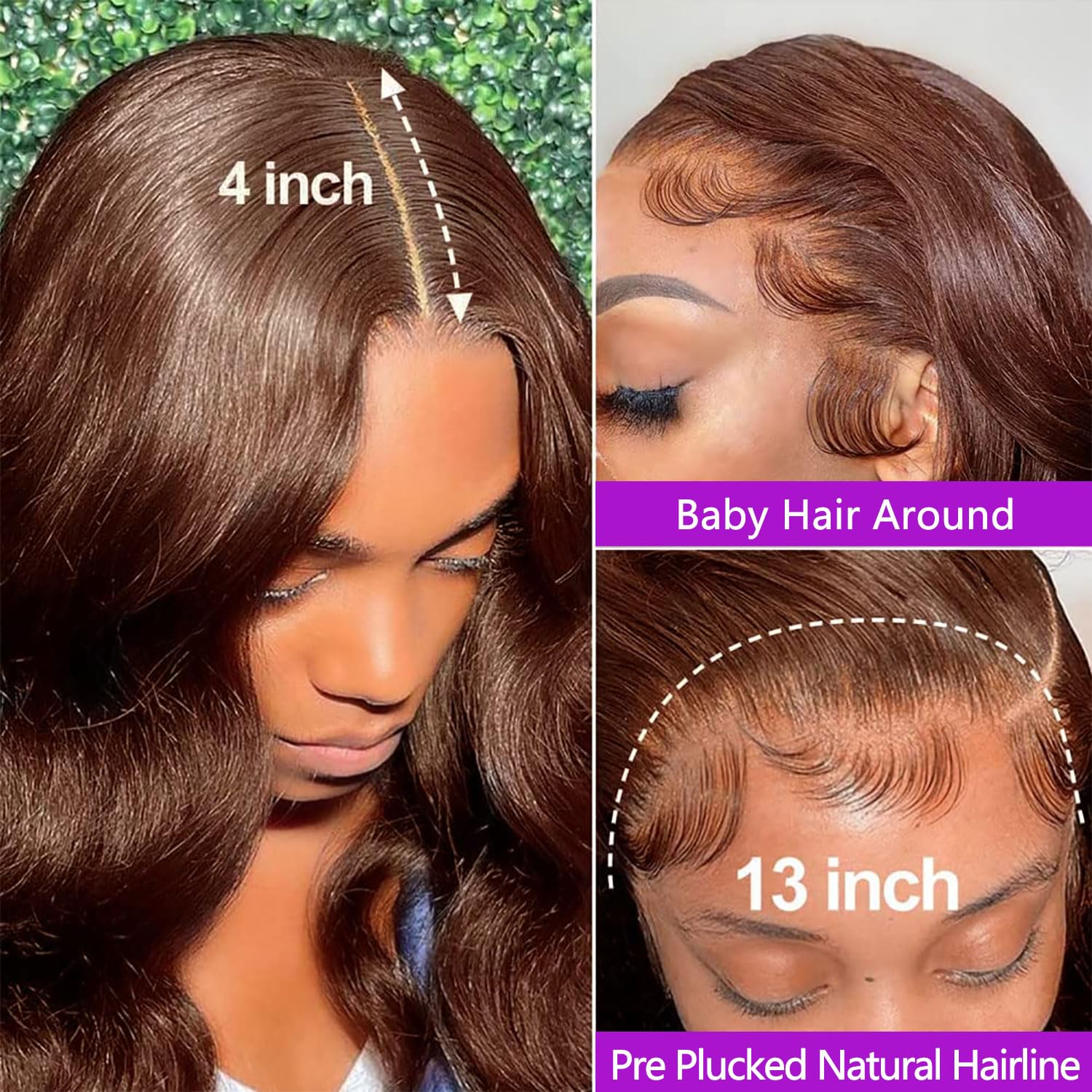 13x4 HD Brown Human Hair Wig 28 Inch Body Wave Lace Front Wigs with Baby Hair - Glueless Pre-Plucked 200% Density #4 Color for Women | Perfect for Daily Wear, Cosplay & Special Occasions