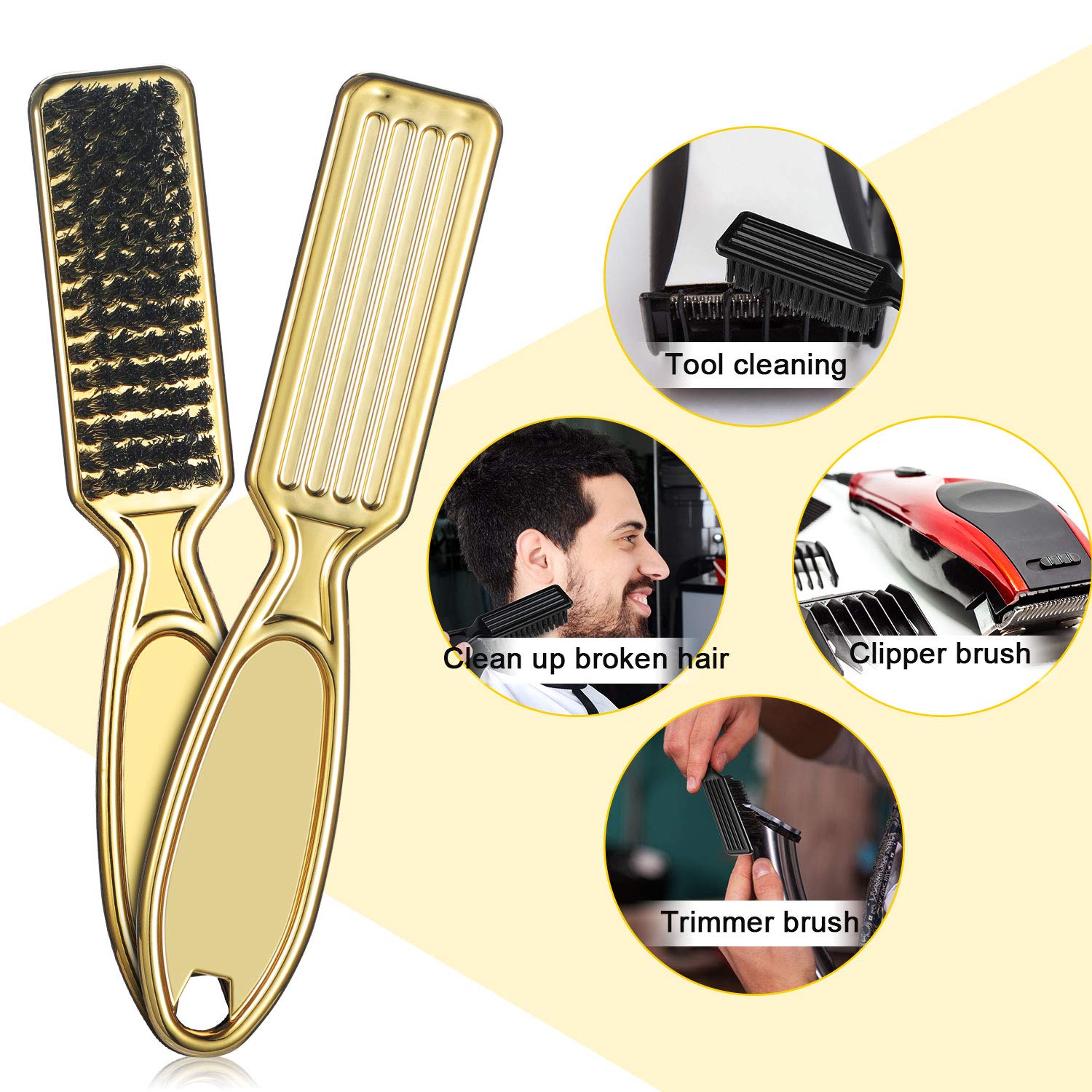 3 Pack Hair Clipper Cleaning Brushes - Nylon Bristle Barber Trimmer & Nail Brush Tool (Gold) | Perfect for Salon, Home Grooming & Pet Clipper Maintenance