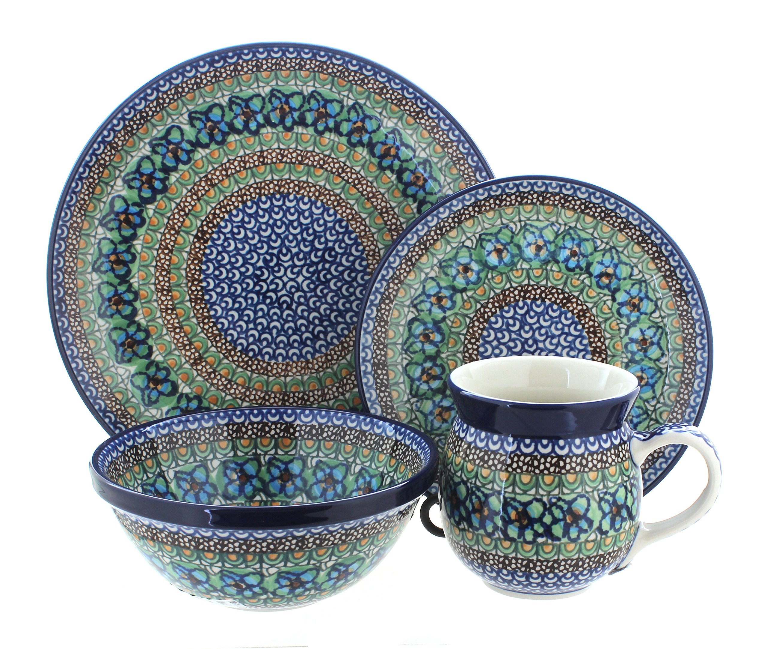 Blue Rose Polish Pottery Mardi Gras 16-Piece Dinner Set - Elegant Dinnerware for Holidays, Parties & Special Occasions