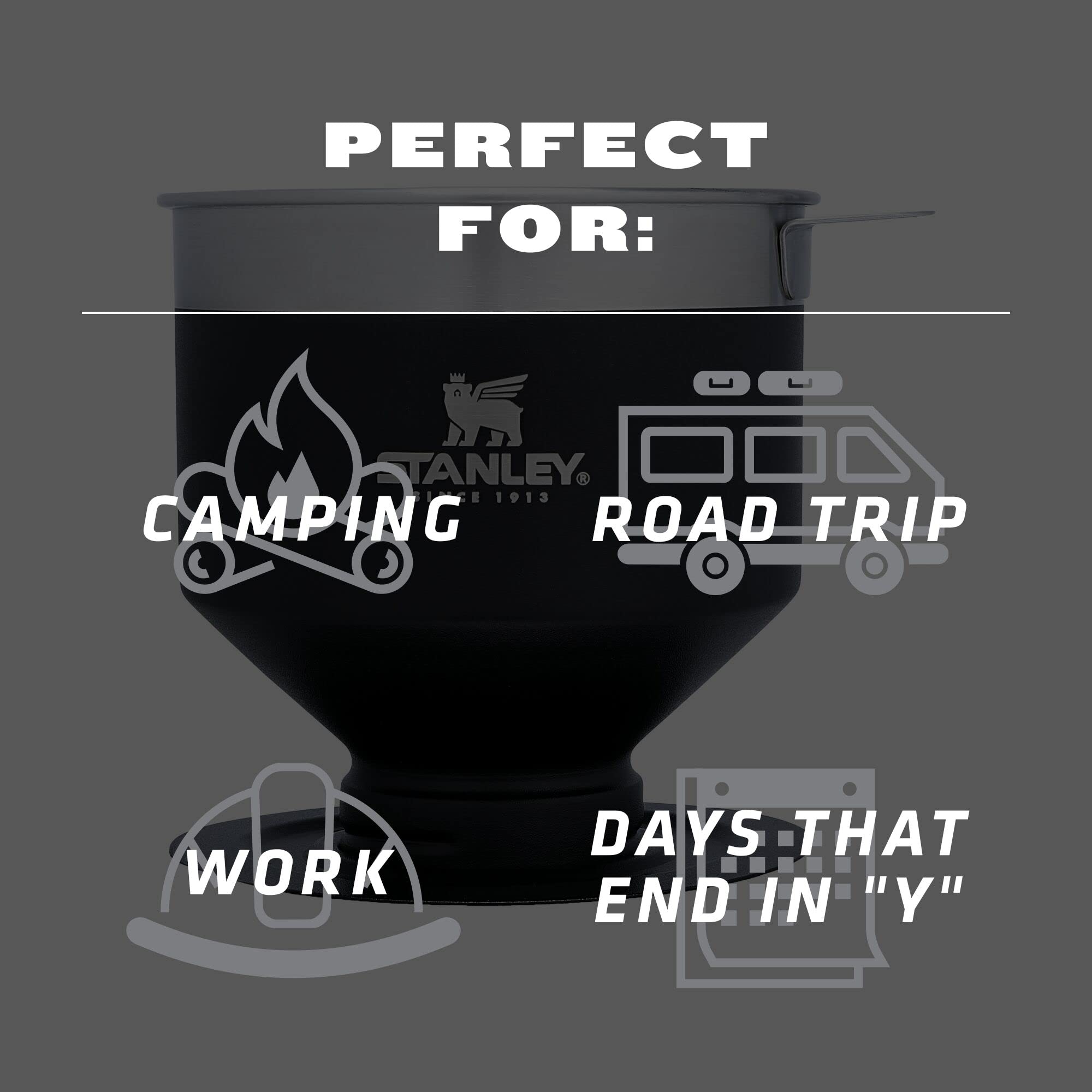 Stanley Perfect Brew Pour Over Coffee Maker - Manual Single Cup Drip Coffee Maker with Reusable Stainless Steel Filter | BPA-Free & Easy to Clean | Matte Black Design | Perfect for Home, Office & Travel Use
