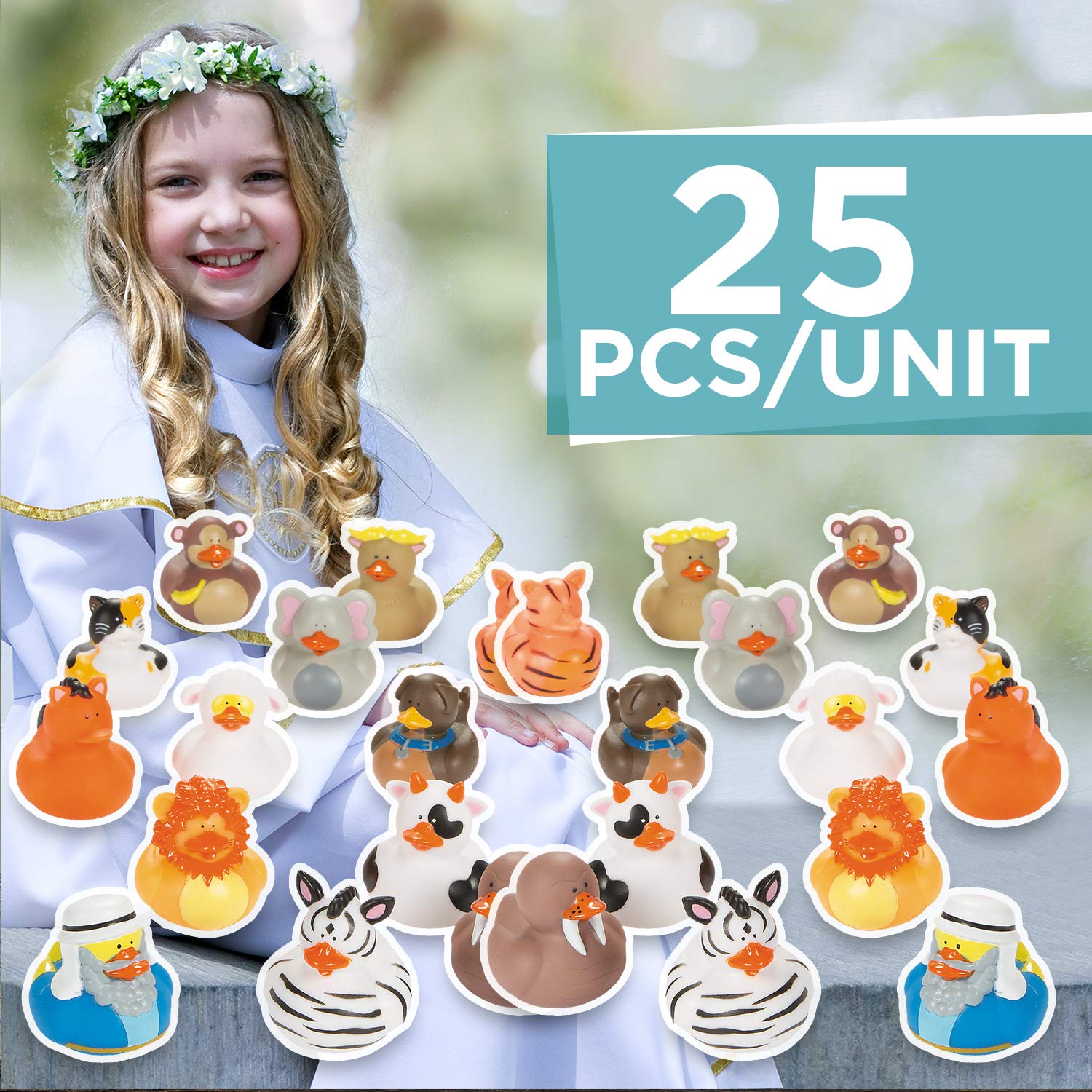 Noah's Ark Rubber Duckies Set of 21 - Sunday School & VBS Supplies for Kids, Bible-Themed Bath Toys for Vacation Bible School Decorations & Christian Education Activities - Perfect for Sunday School Lessons, VBS Decor, Kids' Bath Time & Religious Playtime