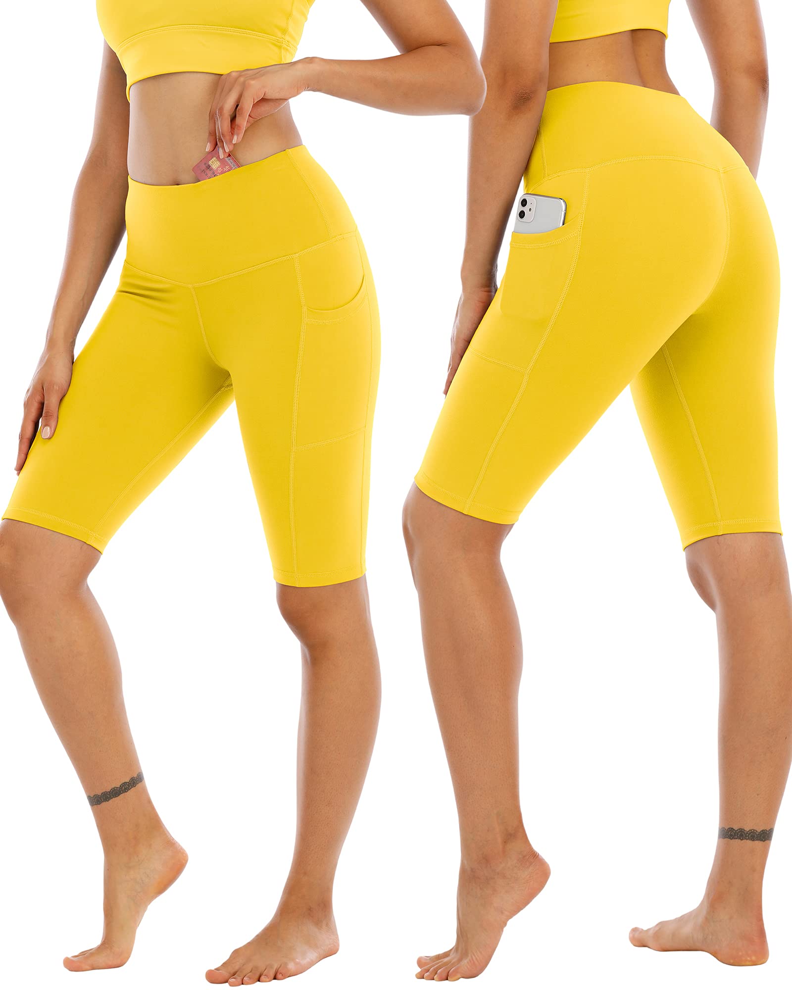 WHOUARE Women's High Waisted Yoga Shorts with Pockets - 4 Pack Workout Shorts for Running, Gym & Biking - Tummy Control Athletic Shorts | Perfect for Yoga, Cycling & Fitness Training