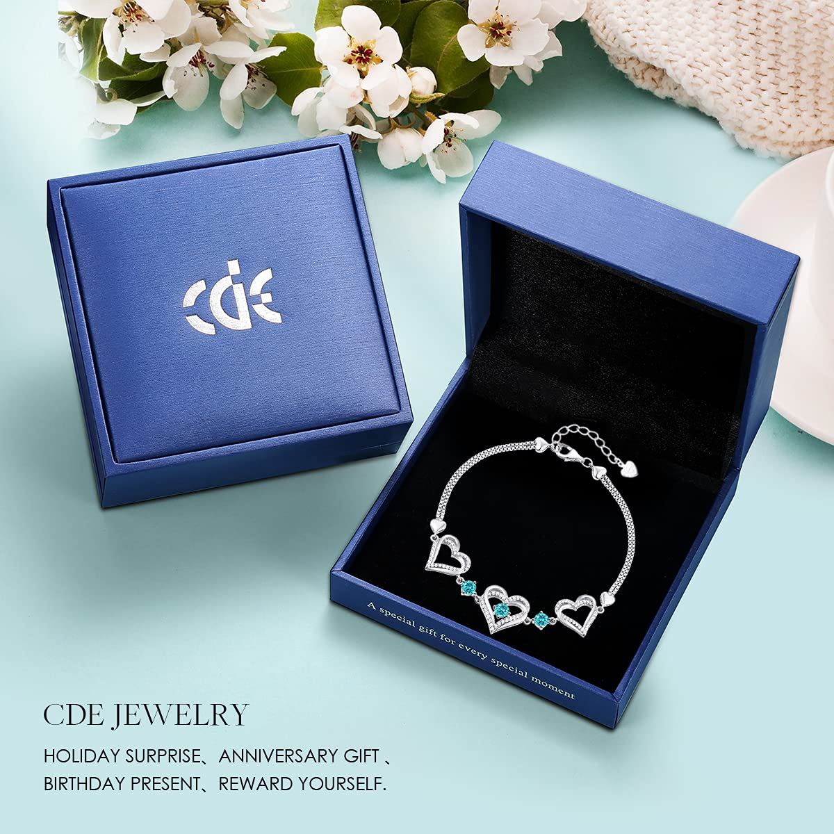 Forever Love Heart Charm Link Bracelet for Women - 925 Sterling Silver Birthstone Bracelet | Mother's Day, Anniversary, Christmas, Birthday Gift for Her | Perfect for Romantic Occasions, Date Nights & Special Celebrations