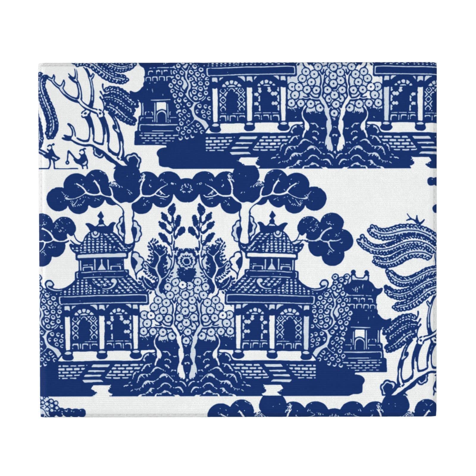 Blue Willow Chinoiserie Porcelain Inspired Dish Drying Mat - 16