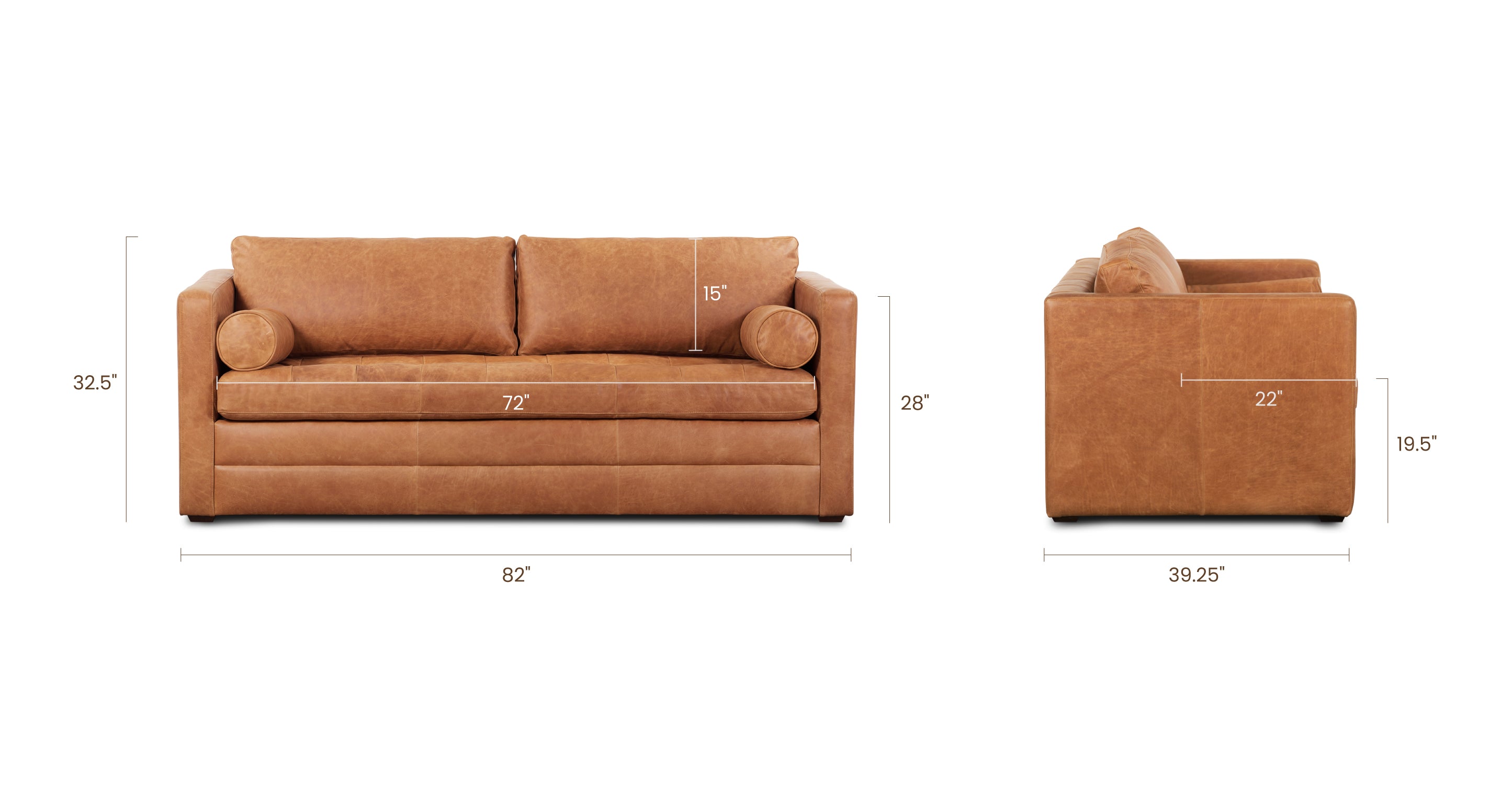 Napa 82 Leather Pull Out Convertible Sleeper Sofa - Premium Genuine Leather Sectional Couch with Chaise Lounge for Living Room, Bedroom & Guest Room | Perfect for Small Spaces, Apartments & Home Theater