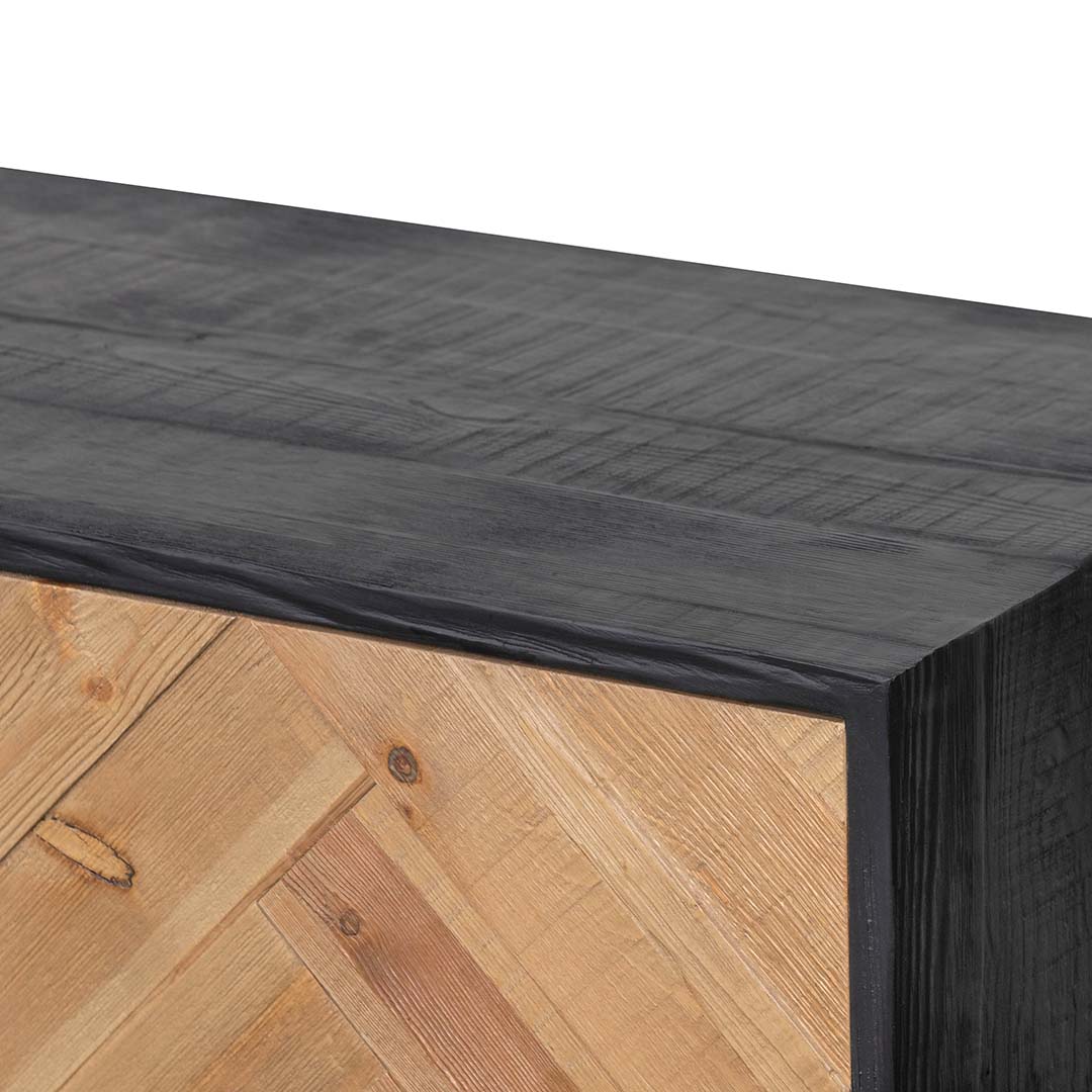 2.1m Wooden TV Stand Entertainment Center - Natural Rustic Black Finish for Living Room, Home Theater & Media Storage