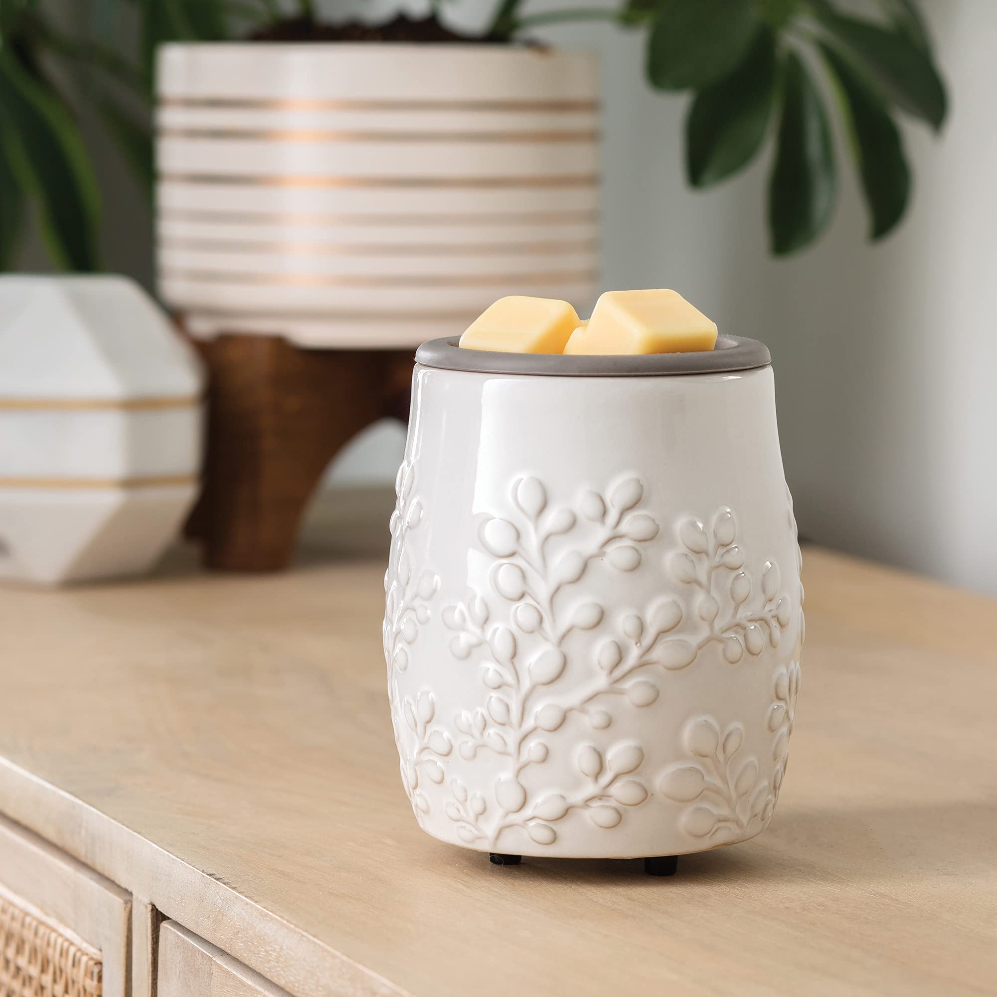 White Willow Farmhouse Ceramic Wax Warmer with Silicone Dish - Electric Candle Warmer for Scented Wax Melts, Cubes & Tarts | Perfect for Home Aromatherapy, Relaxation & Cozy Farmhouse Decor