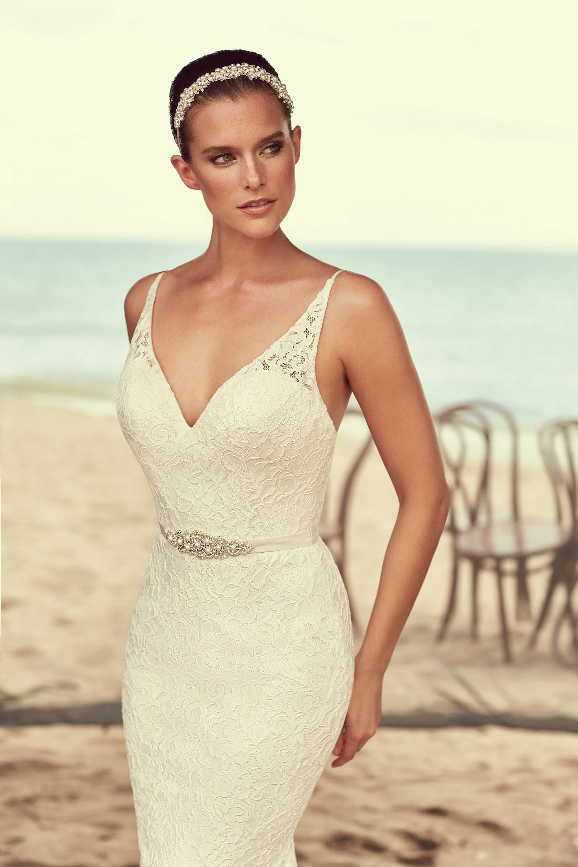 Mikaella 2194 Elegant Wedding Gown - A-Line Lace Bridal Dress for Bride - Perfect for Church Ceremony, Beach Wedding, and Formal Events