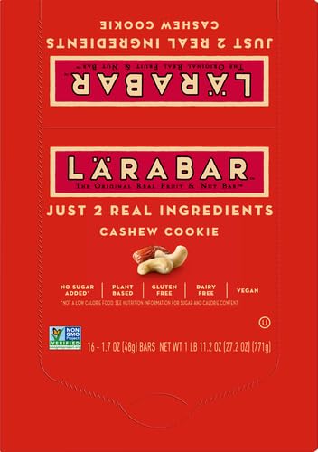 Larabar Cashew Cookie - Gluten Free Vegan Fruit & Nut Energy Bar, 1.7 oz (16 Count) | Healthy Snack for Hiking, Travel & On-the-Go Nutrition
