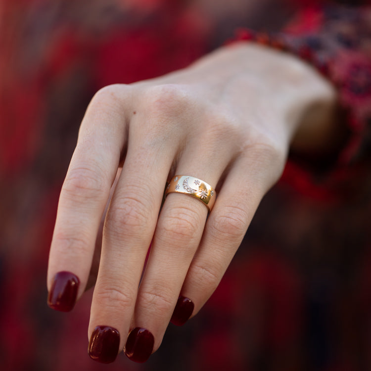 Solid Gold Diamond Night Sky Cigar Band Ring - Luxury Men's Jewelry for Weddings, Parties & Special Occasions