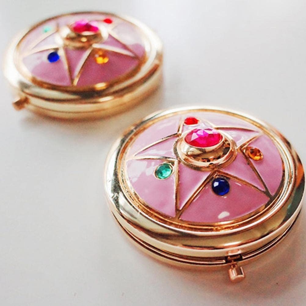 Shiker Anime Makeup Compact Mirror - Star Crystal Portable Travel Handheld Foldable Double Sided Mirror for Cosplay, Makeup Touch-Ups & Travel Essentials | Perfect for Home, Office & On-the-Go Beauty