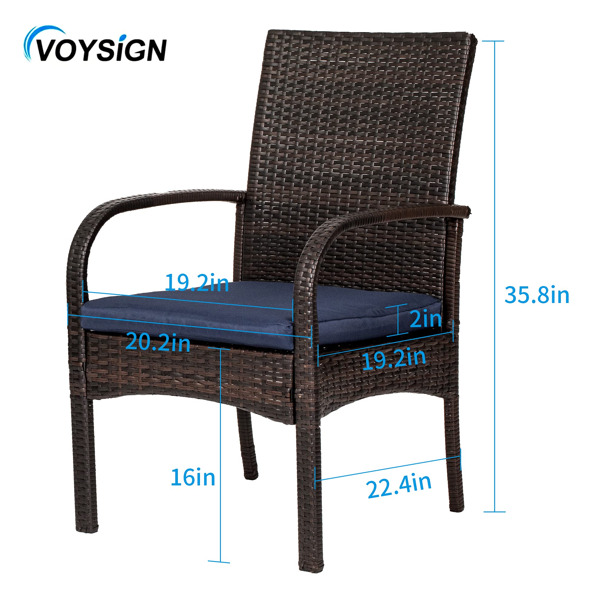 Outdoor Wicker Dining Chairs Set of 6 - Patio Rattan Chairs with Removable Cushions & Armrests - Perfect for Garden, Restaurant, Firepit and Backyard Dining