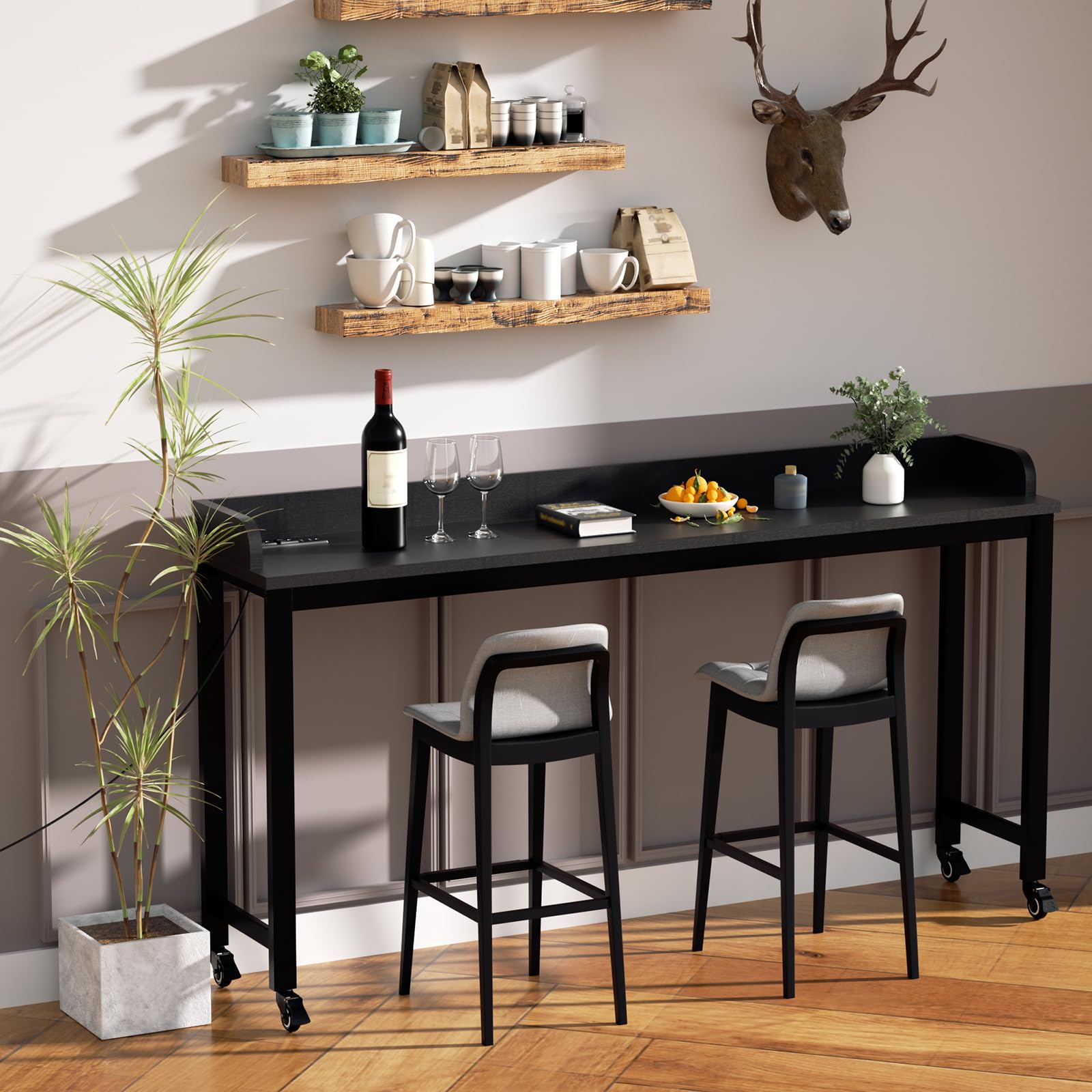 Walnut Overbed Table with Wheels & Charging Station - 70.8