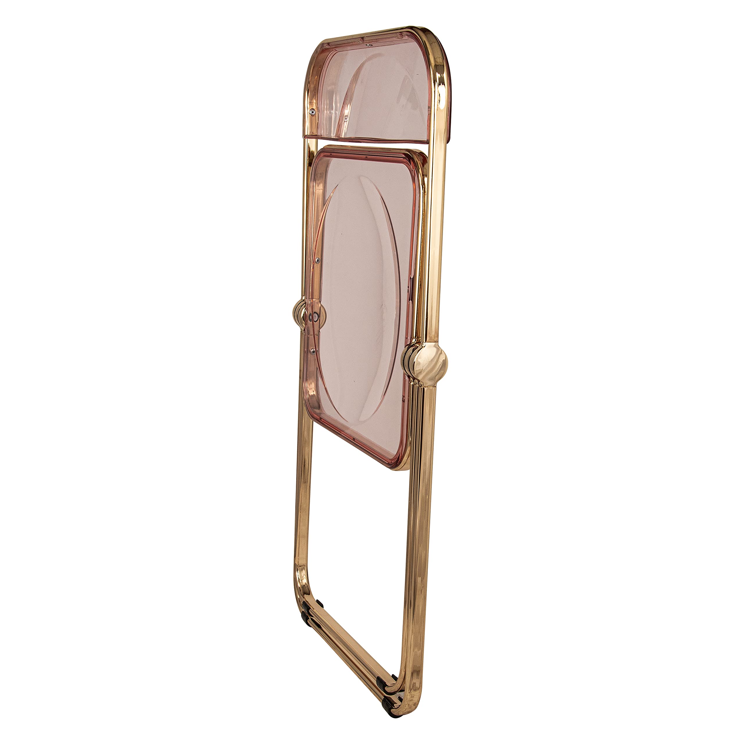 LeisureMod Lawrence Modern Transparent Acrylic Folding Chairs with Gold Metal Frame - Set of 2 Rose Pink - Perfect for Patio, Garden, Poolside & Indoor Events