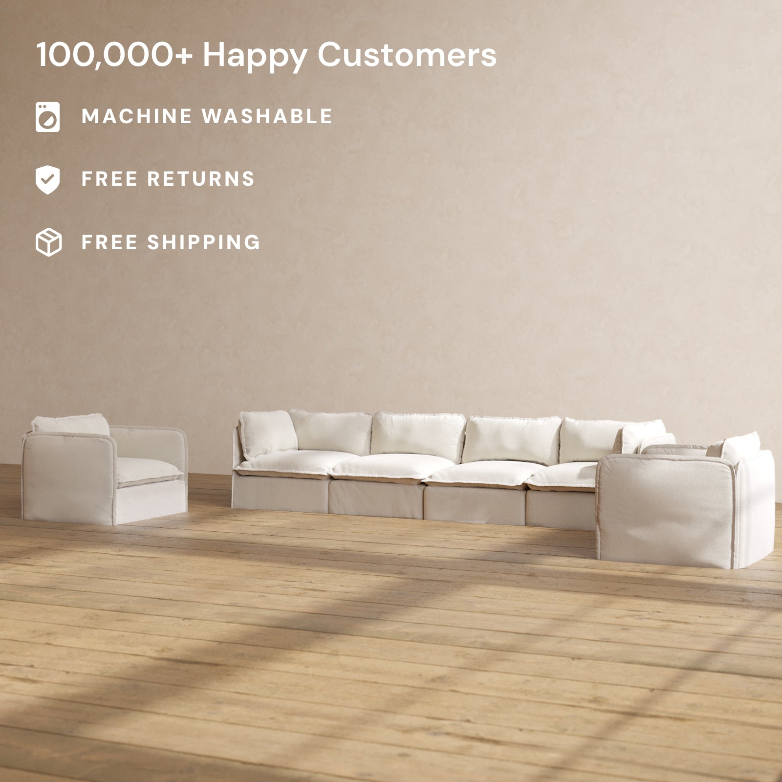 Modular Performance 4-Seater Sofa with Armchair Set in Flour Color | Modern Living Room Furniture for Home & Office | Perfect for Family Gatherings, Movie Nights & Relaxation