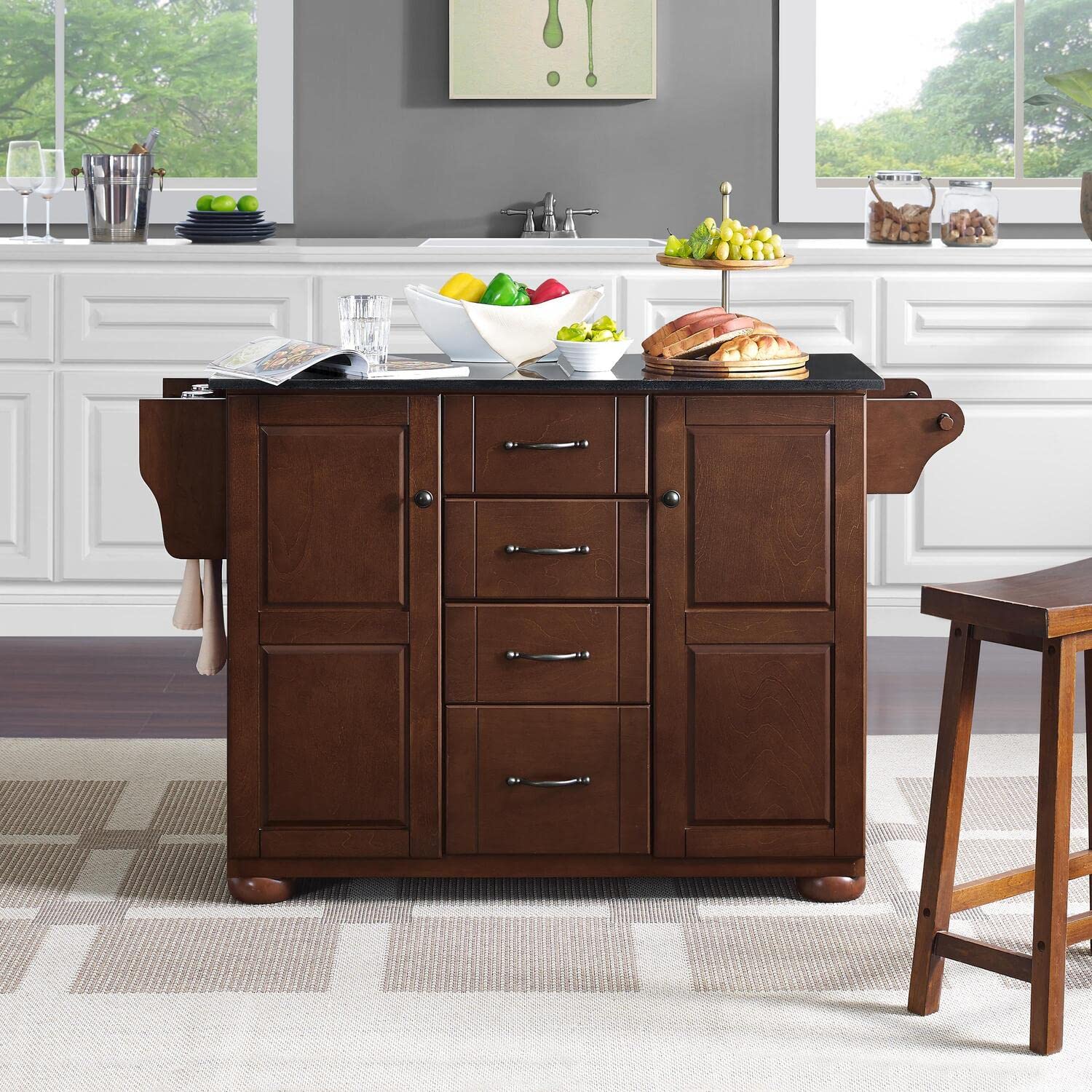 French Granite Kitchen Island - Spacious Mahogany/Black Countertop for Modern Kitchens