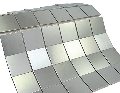 Matte Silver Stainless Steel Metallic Square Glass Mosaic Tiles - Waterproof Peel & Stick Backsplash for Kitchen, Bathroom, Shower Walls - Modern Home Decor for DIY Projects & Commercial Spaces