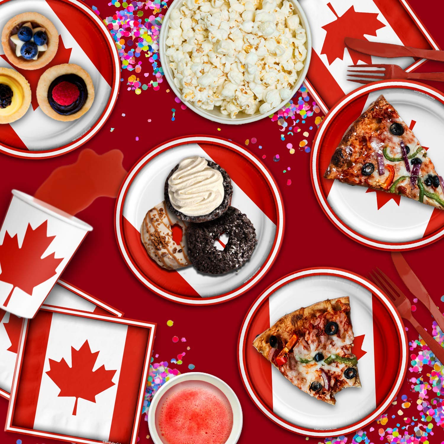 Canada Flag Themed Party Supplies Set - 16-Piece Tableware Kit with Plates, Napkins & Cups for Canada Day, Birthday & Patriotic Celebrations