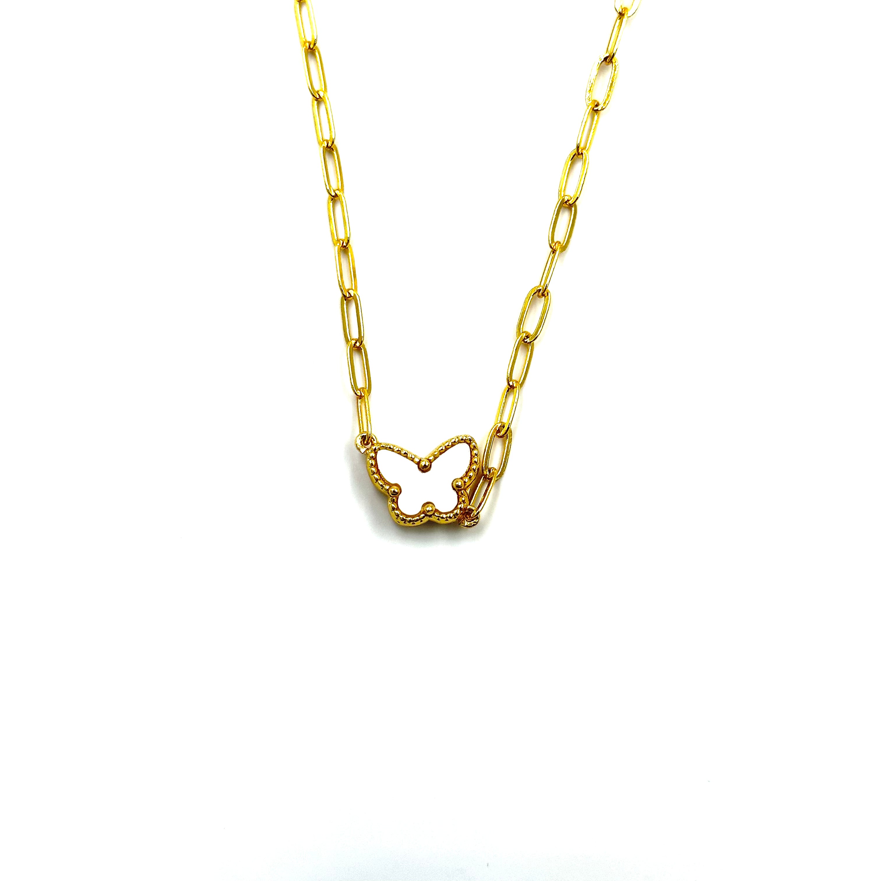 Ashley Gold Stainless Steel Gold Plated White Enamel Butterfly Pendant Necklace for Women - Elegant Jewelry Gift for Birthday, Anniversary & Valentine's Day