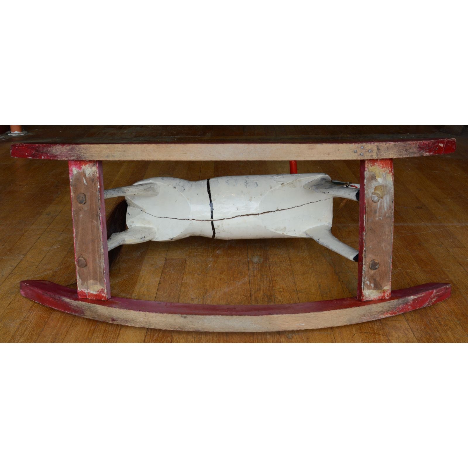 Antique Large Wooden Rocking Horse for Kids - Hand Carved Homemade Child Size 41x15x28 - Perfect for Nursery Decor & Classic Toy Collection