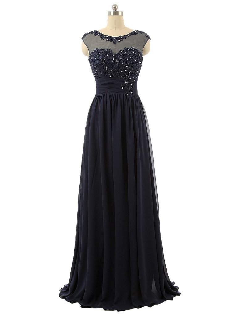 Elegant Women's High Neck Lace Applique Chiffon Long Formal Evening Dress for Prom, Wedding, Gala & Special Occasions