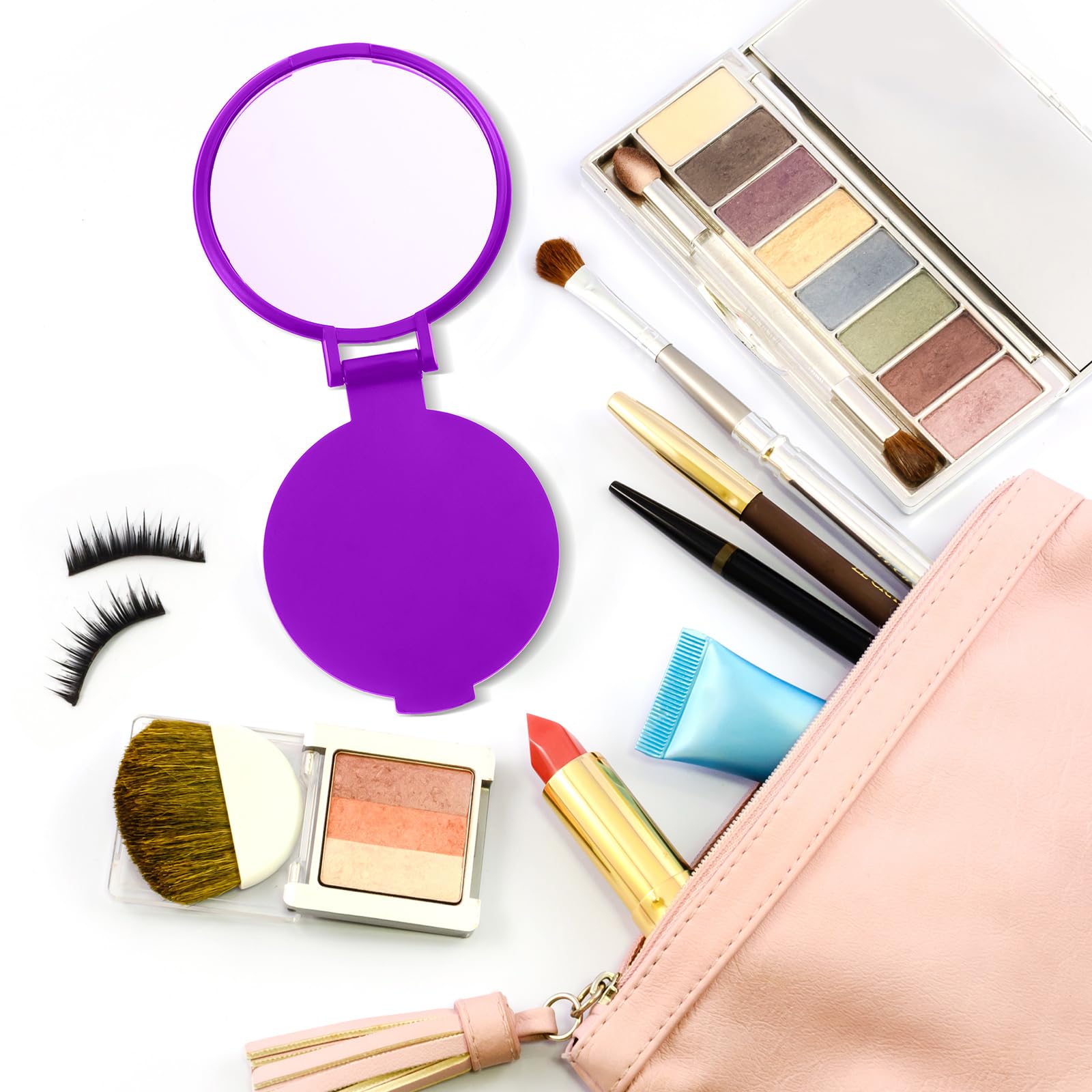 72 Pcs Compact Mirror Bulk - Portable Round Makeup Mirror Mini Foldable for Purse, Women Travel & Daily Use (Purple, Pink) - Perfect for Cosmetics, Gifts & On-the-Go Touch Ups