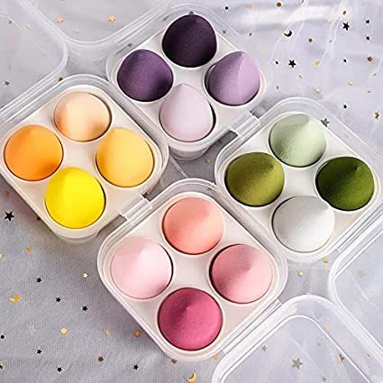 4-Piece Ganesh Blender Sponge Set with Storage Box - Soft Makeup Cosmetic Puff for Foundation & Powder - Multicolor Beauty Sponge Kit for Flawless Makeup Application - Perfect for Daily Use, Travel & Professional Makeup Artists