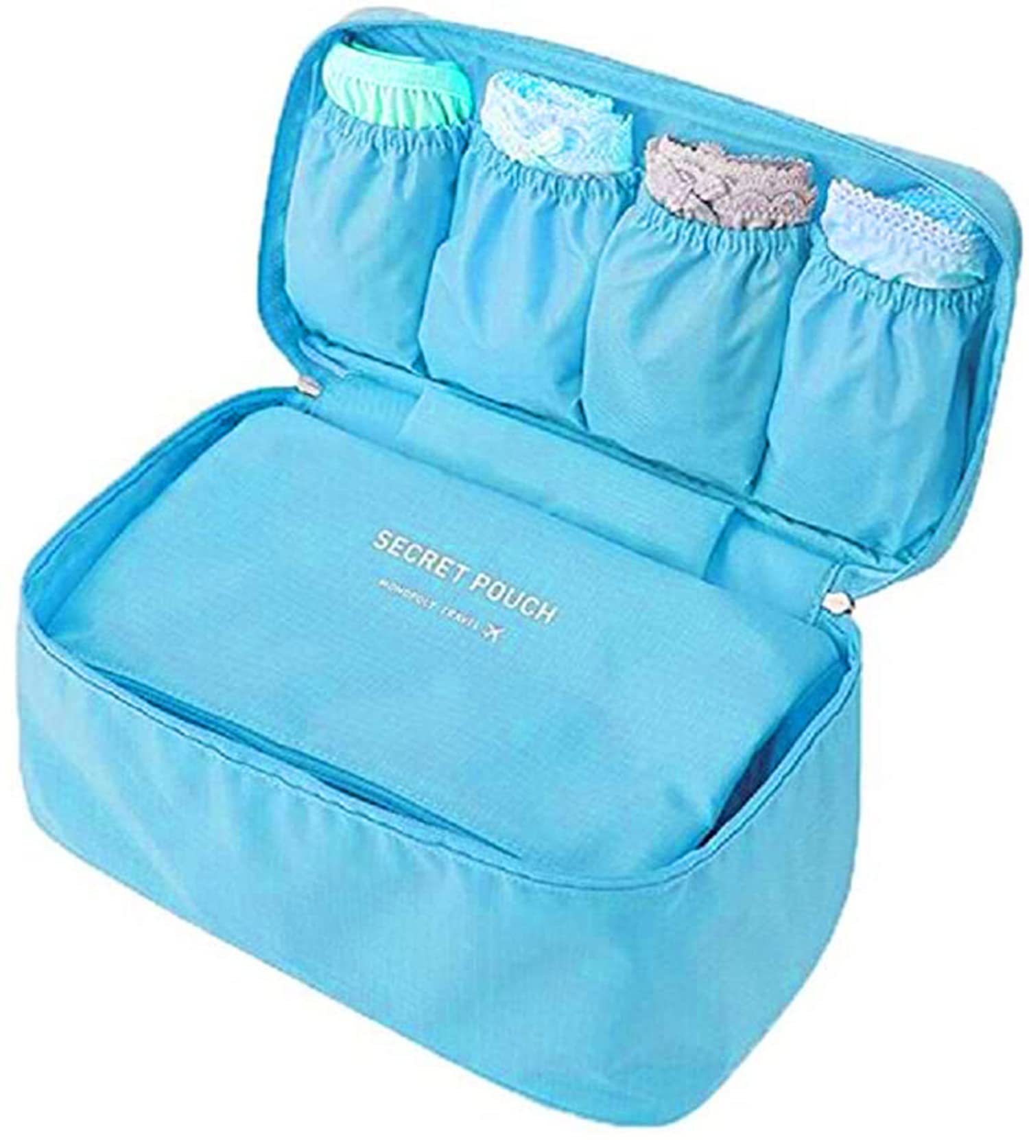 House of Quirk Portable Multifunctional Travel Organizer - Underwear, Socks & Bra Storage Bag with Cosmetic Pouch (Sky Blue) | Perfect for Travel, Camping & Home Closet Organization